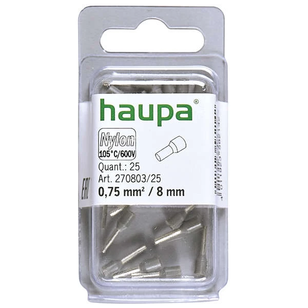 Гильза конечная изолированная НШВИ 0.75/ 8 сер. (уп.25шт) HAUPA 270803/25