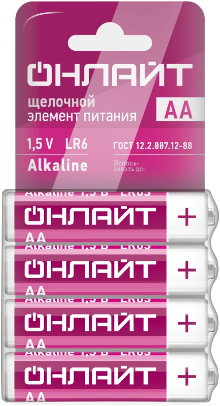 ОНЛАЙТ Элемент питания алкалиновый 90 638 OBT-02 LR6-SHBP4 (уп.4шт)  90638