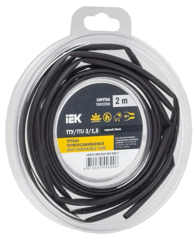 IEK Трубка термоусадочная ТТУ нг-LS 3/1.5 черн. (уп.2м)  UDR12-003-D15-002-K02-T