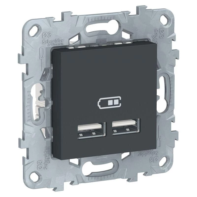 Schneider Electric Механизм розетки USB 2-м UNICA NEW 5В/2100мА антрацит SchE NU541854