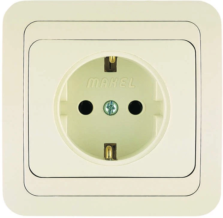 Розетка 1-м СП Mimoza 16А IP20 с заземл.керамика крем./крем. Makel 25008