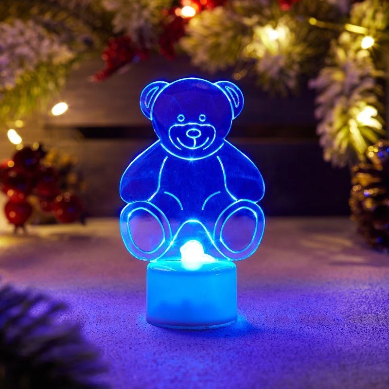 Neon-Night Фигура светодиодная "Мишка 2D" 1LED RGB 0.1Вт IP20 на подставке элементы питания 3хAG13(LR44) (в компл.)  501-047