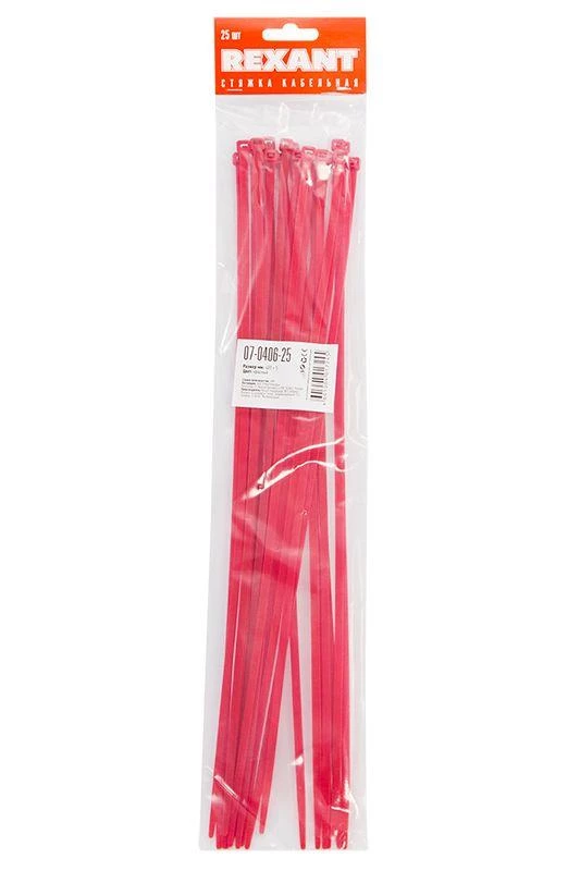 Rexant Хомут кабельный 4.8х400 нейл. красн. (уп.25шт) 07-0406-25