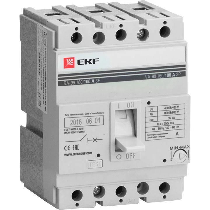 EKF Выключатель автоматический 3п 160/16А 35кА ВА-99 PROxima  mccb99-160-16