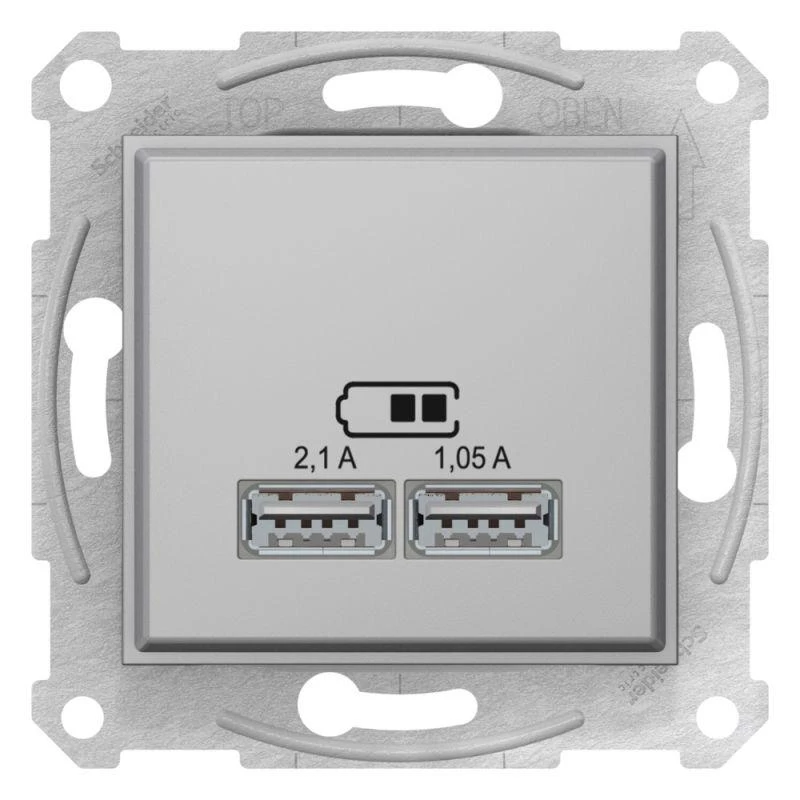 Schneider Electric Механизм зарядного устройства USB Sedna 2.1А (2х1.05А) алюм. SchE SDN2710260