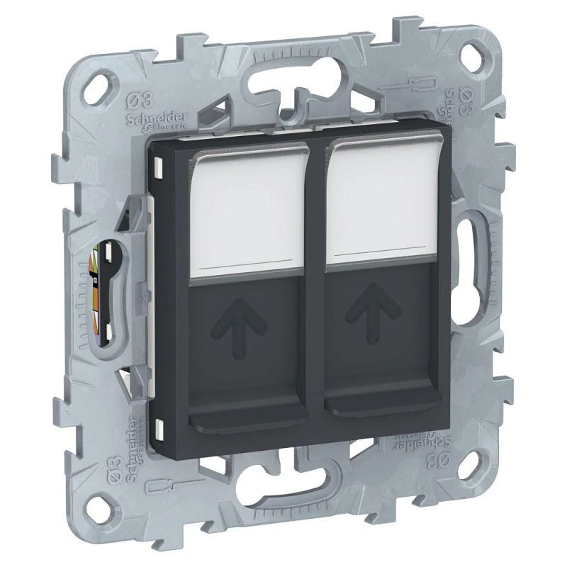 Schneider Electric Механизм розетки компьютерная UNICA NEW RJ45 двойная кат.6 UTP антрацит SchE NU542454