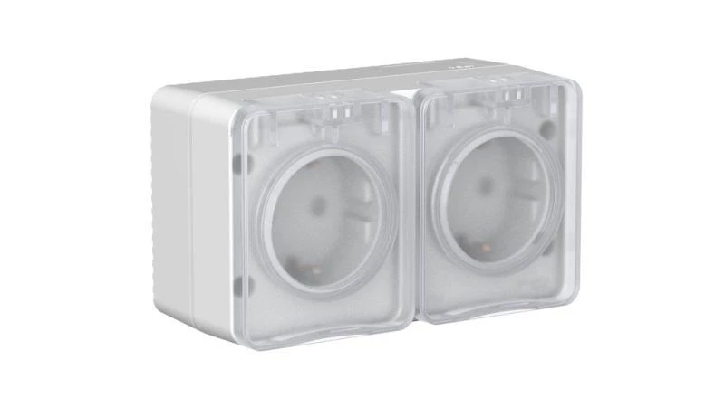 Systeme Electric Розетка двойная ОП AtlasDesign PROFI IP54 заземл. защ. шторки 16А сер. SE ATN543026