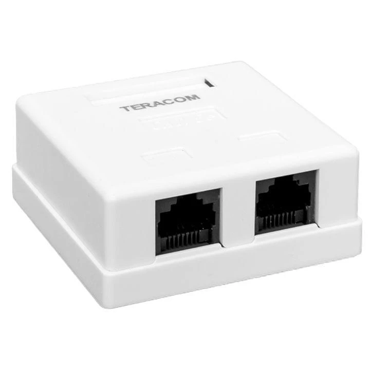 EKF Розетка настенная TERACOM кат.5E неэкранированная 2 порта RJ-45 Dual IDC бел.  TRC-WBOX-2RJ45-5EUTP-WH