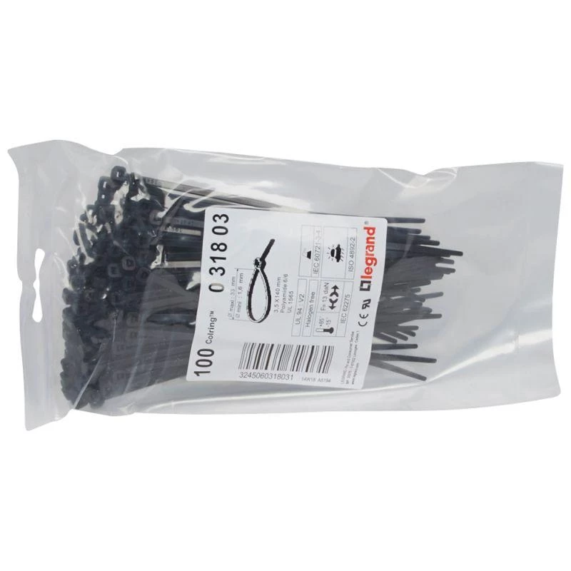 Legrand Хомут кабельный Colring 3.5х140 черн. (уп.100шт) Leg 031803