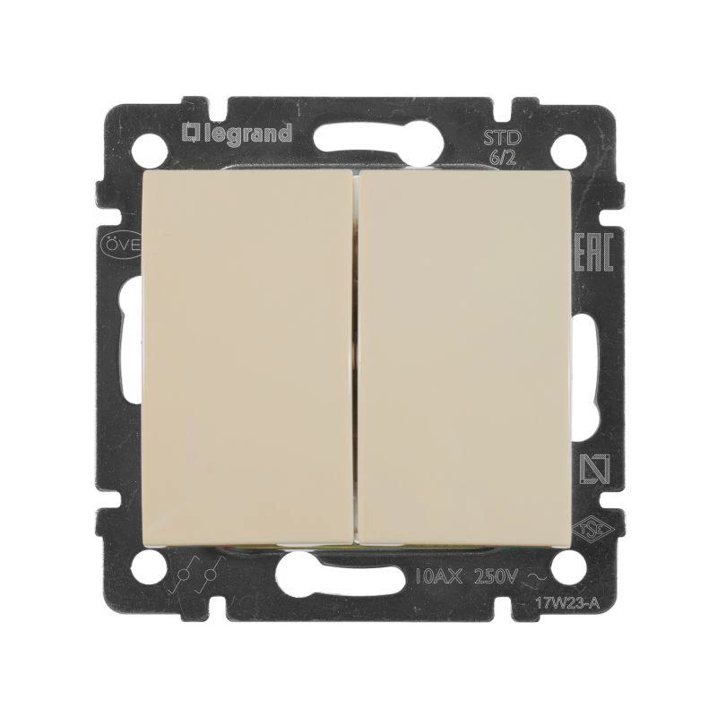 Legrand Переключатель проходной 2-кл. СП Valena 10А IP31 250В механизм сл. кость Leg 774308