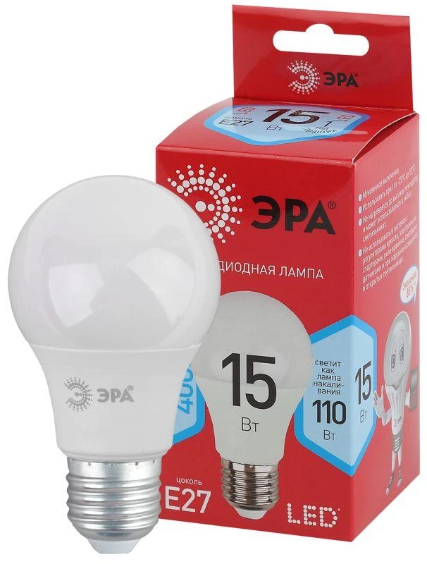 Эра Лампа светодиодная RED LINE LED A60-15W-840-E27 R 15Вт A60 груша 4000К нейтр. бел. E27  Б0046356