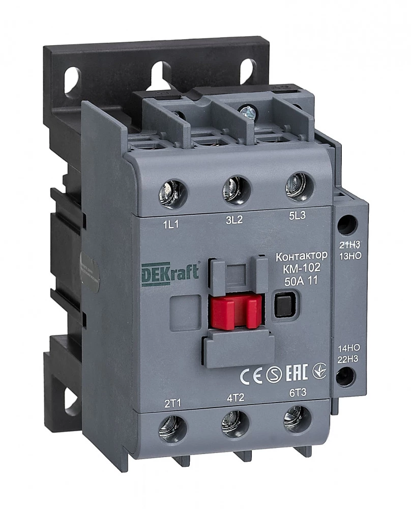 Контактор КМ-102 3п 50А кат. 230В AC 1НО+1НЗ AC-3 AC-4 DEKraft 22007DEK