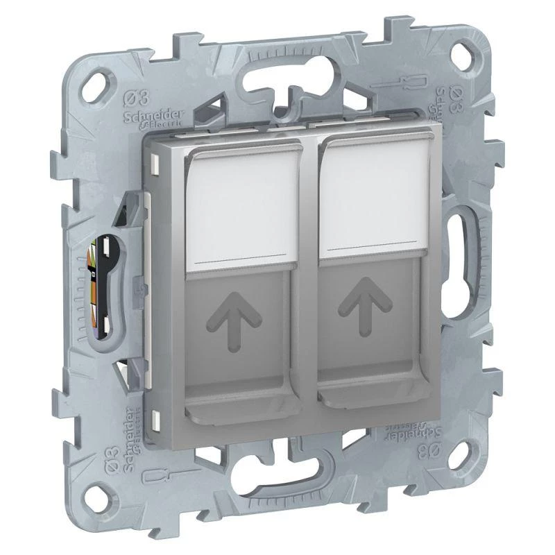 Schneider Electric Механизм розетки компьютерная UNICA NEW RJ45 двойная кат.6 UTP алюм. SchE NU542430