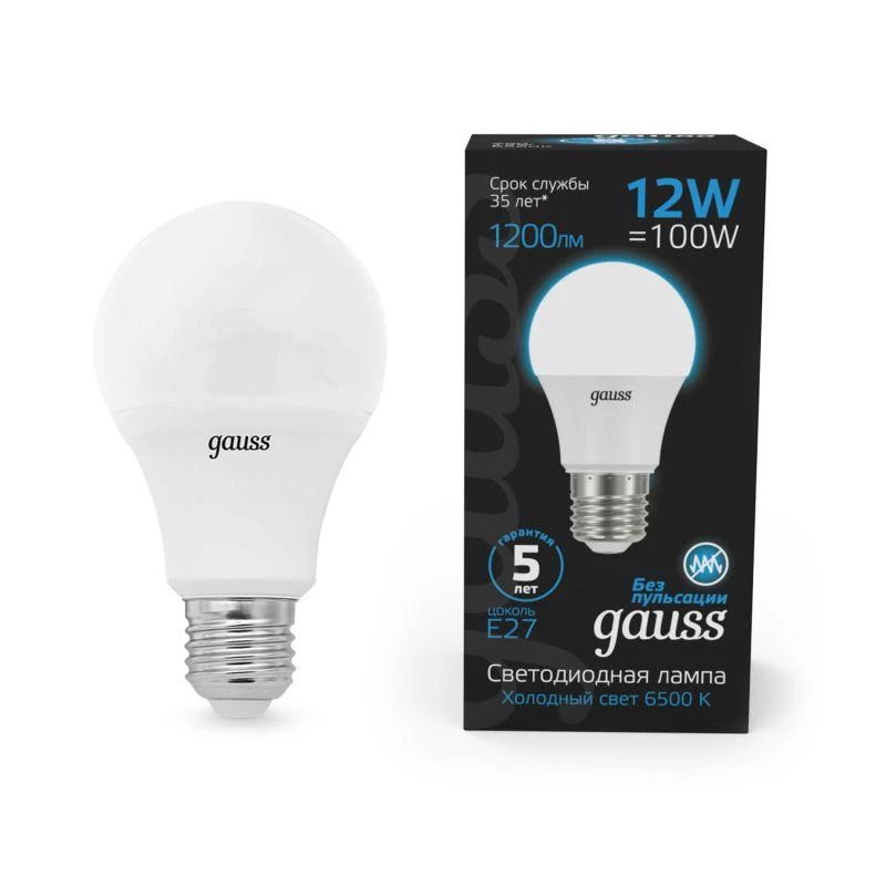 GAUSS Лампа светодиодная Black 12Вт A60 грушевидная 6500К холод. бел. E27 1200лм  102502312