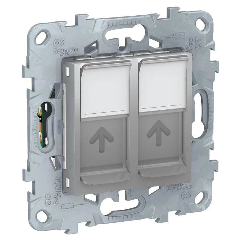 Schneider Electric Механизм розетки компьютерная UNICA NEW RJ45 двойная кат.5е UTP алюм. SchE NU542030