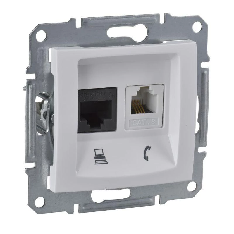 Schneider Electric Розетка компьютерная + телефонная 2-м СП Sedna RJ45 + RJ11 кат.5E UTP неэкранир. механизм бел. SchE SDN5100121