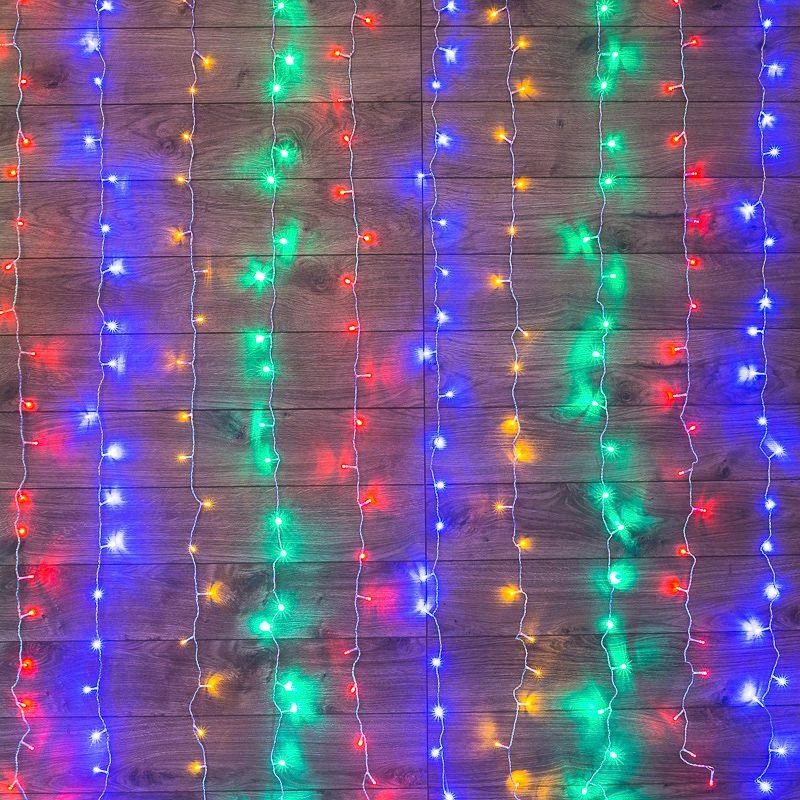 Neon-Night Гирлянда светодиодная "Светодиодный Дождь" 3х2м 240LED мультиколор 12Вт 230В IP20 свечение с динамикой провод прозр.  235-098