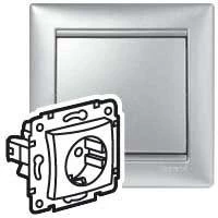 Legrand Розетка 1-м СП Valena 16А IP20 2P+E с заземл. немецк. стандарт механизм алюм. (DIY-упак.) Leg 694342
