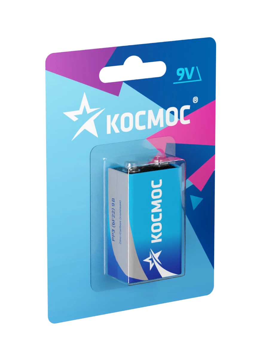 Элемент питания солевой "крона" 6F22 (блист.1шт) КОСМОС KOC6F221BL