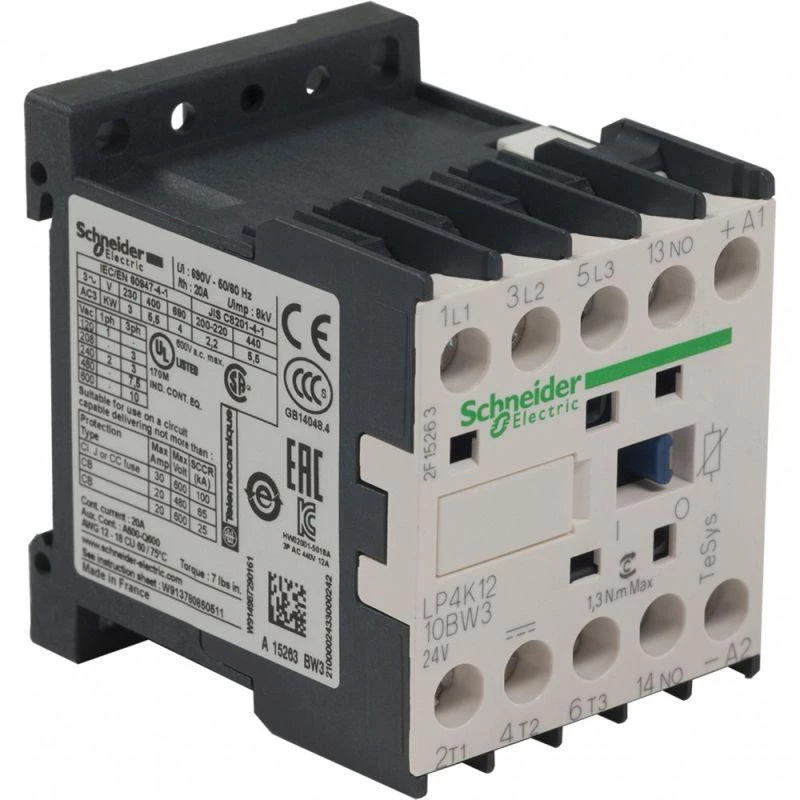 Schneider Electric Контактор 3п 20А K НО 24В DC расш. диапазон SchE LP4K1210BW3