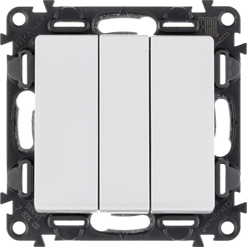 Legrand Выключатель 3-кл. СП Valena Life 10А IP20 250В 10AX с лицев. панелью винтов. зажимы механизм бел. Leg 752403