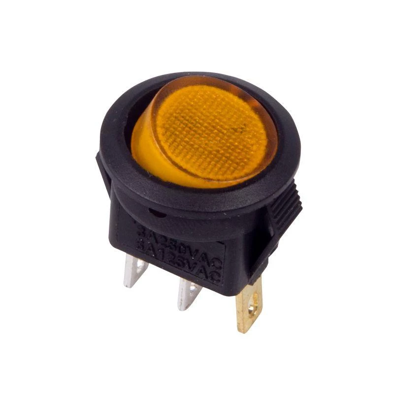 Выключатель клавишный круглый 250В 3А (3с) ON-OFF желт. с подсветкой Micro (RWB-106 SC-214) Rexant 36-2532