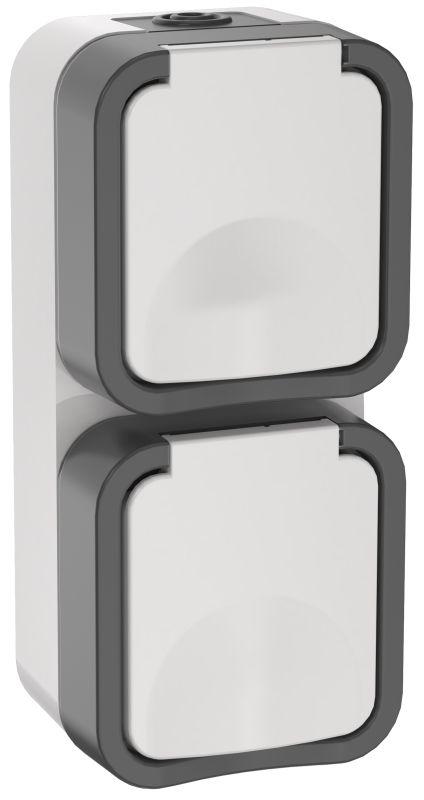 IEK Розетка 2-м ОП TORS 16А IP55 TS232 вертик. с заземл. с крышкой бел.  TS-R26-16-55-V-K41