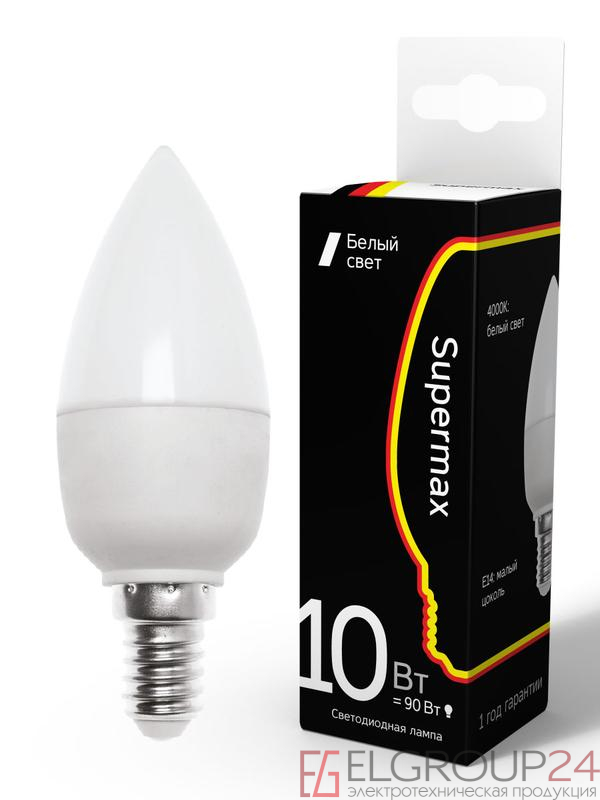 Лампа светодиодная Supermax 10Вт свеча E14 230В 4000К КОСМОС Sup_LED10wCNE1440 0