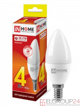 Лампа светодиодная LED-СВЕЧА-VC 4Вт 230В E14 3000К 360лм IN HOME 4690612030173 0