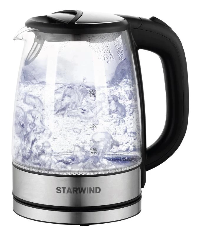 Чайник электрический SKG5210 1.7л 2200Вт черн./серебр. (корпус стекло) STARWIND 1152548 0