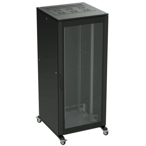 Шкаф напольный 42U 800х1200 двери стекло/сплошная укомплектован вводом и заглушками RAL9000 DKC R5IT4282GSB