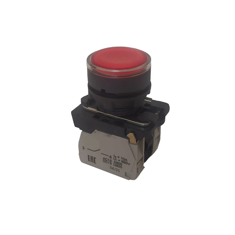 Кнопка КМЕ4611мЛ-24В-красный-1но+1нз-цилиндр-индикатор-IP65 КЭАЗ 291155
