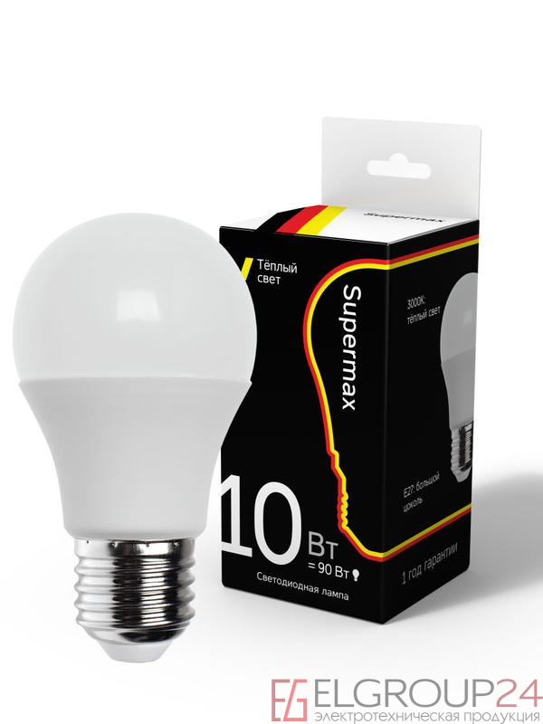 Лампа светодиодная Supermax А60 10Вт стандарт E27 230В 3000К КОСМОС Sup_LED10wA60E2730 0