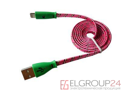 Кабель USB-Lightning для iPhone/nylon/flat/pink/1m/Rexant /светящиеся разъемы Rexant 18-4258