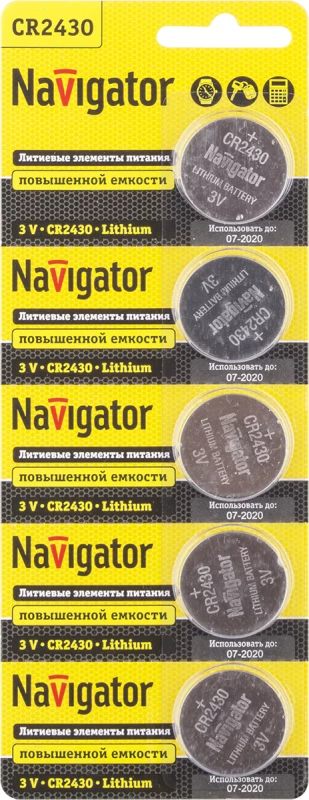 Элемент питания литиевый CR2430 94 781 NBT-CR2430-BP5 (блист.5шт) Navigator 94781