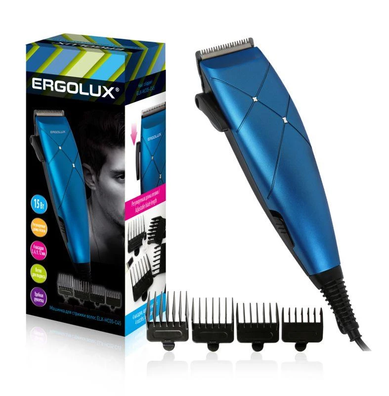 Машинка для стрижки волос ELX-HC05-C45 черн. с син. 15Вт 220-240В Ergolux 14396 0