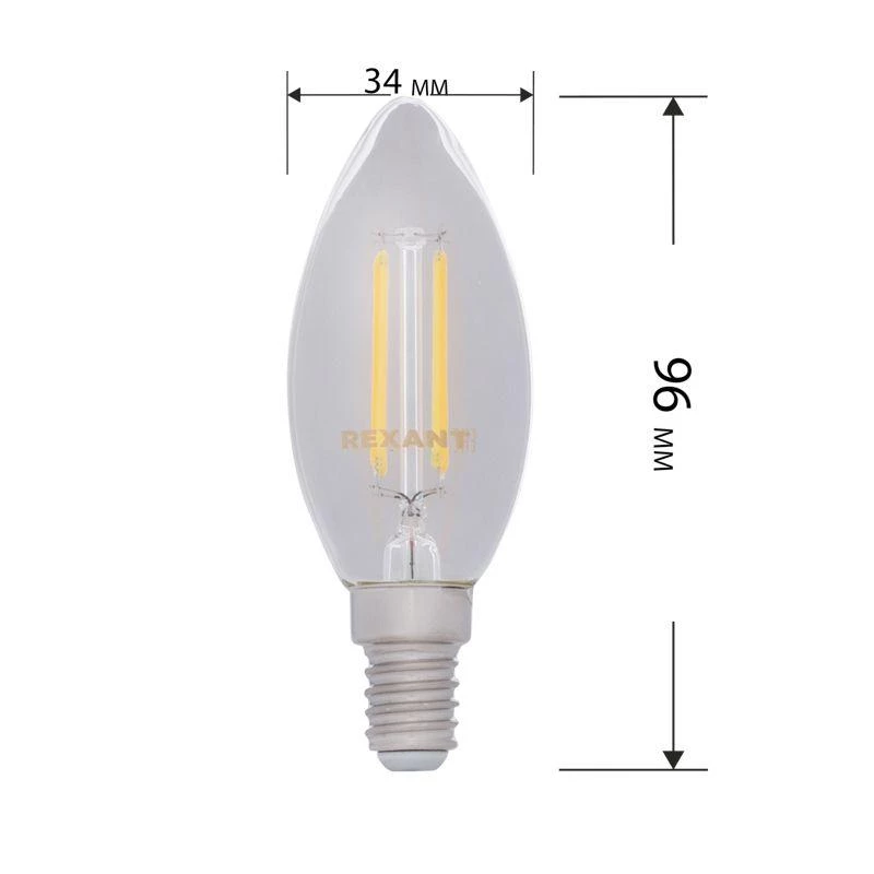 Лампа филаментная Свеча CN35 9.5Вт 950лм 2400К E14 золот. колба Rexant 604-099