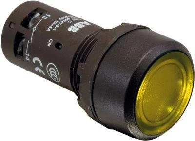Кнопка с подсветкой CP1-11Y-10 24В AC/DC с плоской клавишей без фикс. 1НО желт. ABB 1SFA619100R1113