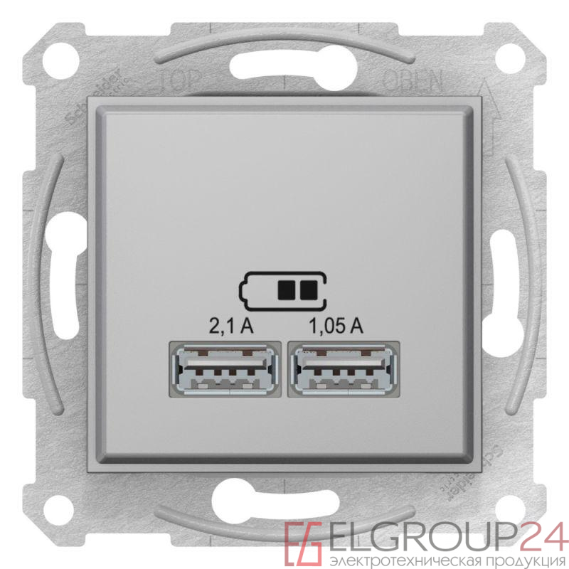 Механизм зарядного устройства USB Sedna 2.1А (2х1.05А) алюм. SchE SDN2710260