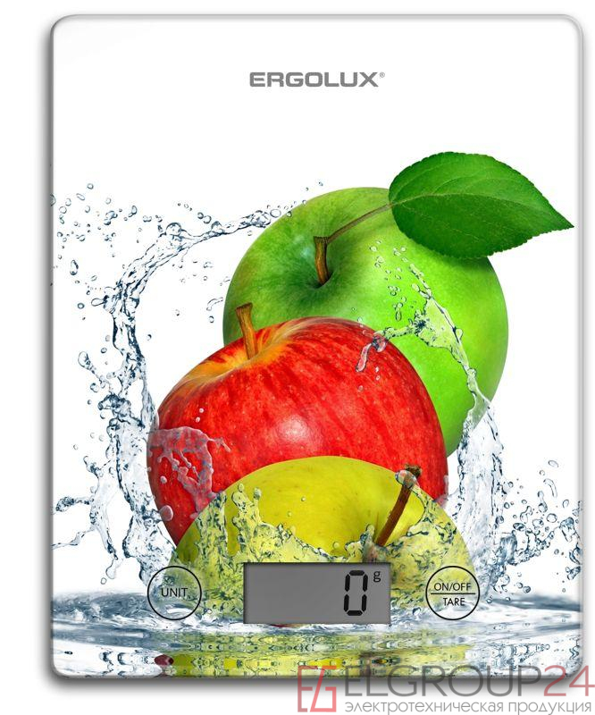Весы кухонные ELX-SK02-С01 до 5кг 195х142мм бел. яблоки Ergolux 13602 0