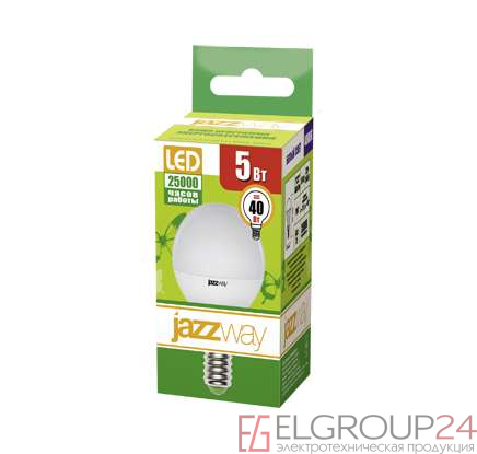 Лампа светодиодная PLED- ECO-G45 5Вт E14 3000К 8+2 (уп.10шт) JazzWay 5014237 0