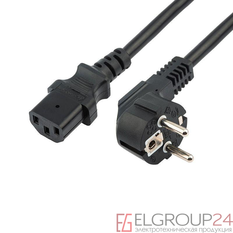Шнур сетевой евровилка угловая - евроразъем С13 кабель 3х1.5кв.мм длина 0.5 метра черн. (PVC пакет) Rexant 11-1136