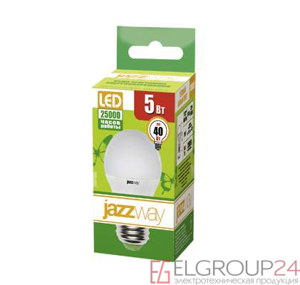 Лампа светодиодная PLED- ECO-G45 5Вт E27 3000К 8+2 (уп.10шт) JazzWay 5014251 0