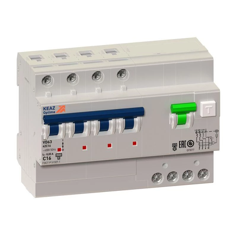 Выключатель автоматический дифференциального тока 4п C25 30мА OptiDin VD63-42C25-A-УХЛ4-RR КЭАЗ 301944