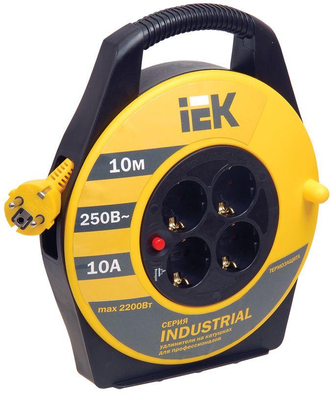 IEK Удлинитель на катушке 4х10м с заземл. 10А IP20 Industrial УК10 3х1 термозащита  WKP14-10-04-10