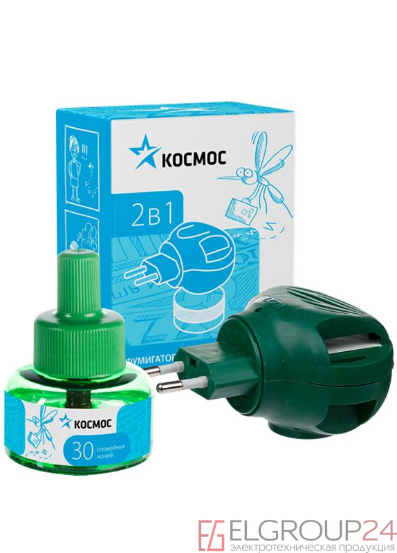 Комплект от комаров: электрофумигатор + жидкость 30 ночей без запаха (можно использовать либо с жидкостью либо с пластинами) Космос KOC_GH326