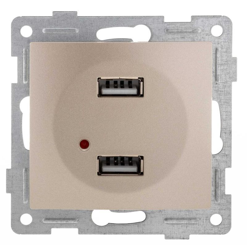 GUSI Механизм розетки USB 2-местн. СП Bravo шампань С10USB2-027