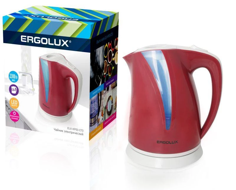 Чайник ELX-KP03-C73 пласт. 2.0л 160-250В 1500-2300Вт вишнево-свет.сер Ergolux 13116 0