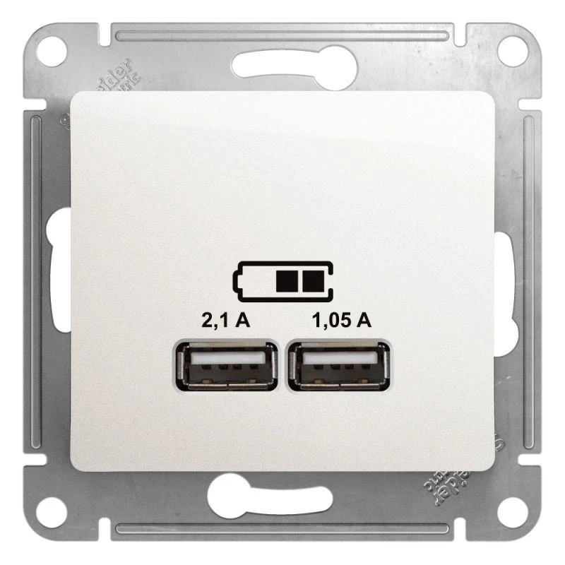 Розетка USB 2-м СП Glossa тип A+A 5В/2100мА 2х5В/1050мА механизм перламутр. SE GSL000633