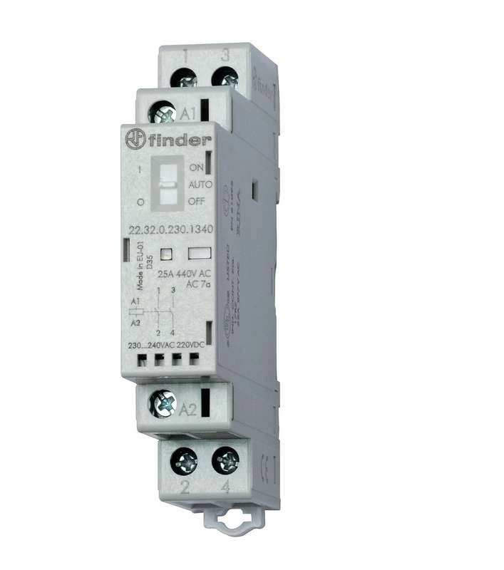 Контактор модульный 1NO + 1NC 25А AgNi 230В AC/DC 17.5мм IP20 опции: мех. индикатор + LED FINDER 223202301520